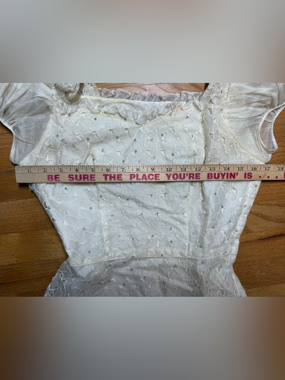 Vintage Ivory Lace Sequin Boho Cottagecore Wedding Dress - Picture 10 of 14